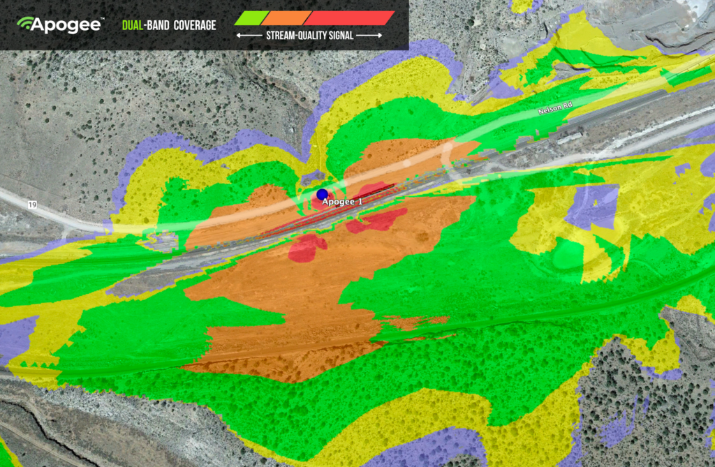 Coverage plot showing one Apogee covering a 35-acre rail checkpoint